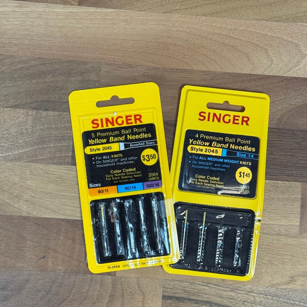 Singer 2045 Ball Point Yellow Band Sewing Machine Needles Assorted Size 14 Lot